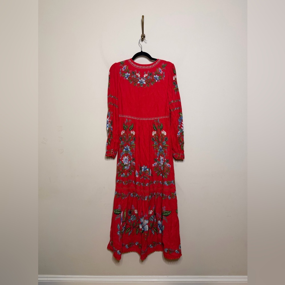 FARM Rio Red Sweet Bloom Bouquet Lenzing Ecovero Euroflax Midi Dress - Picture 9 of 12